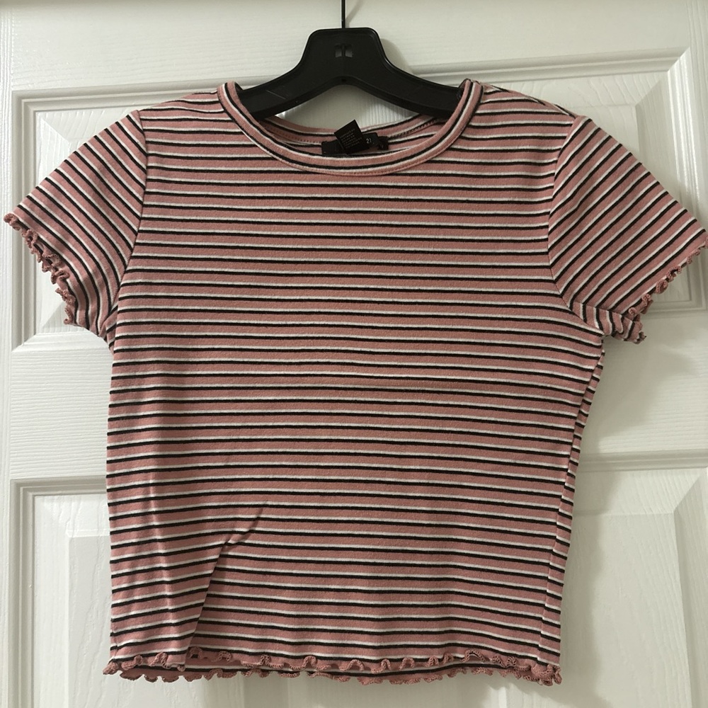 Forever 21 Striped Pink and White and black Women's Top